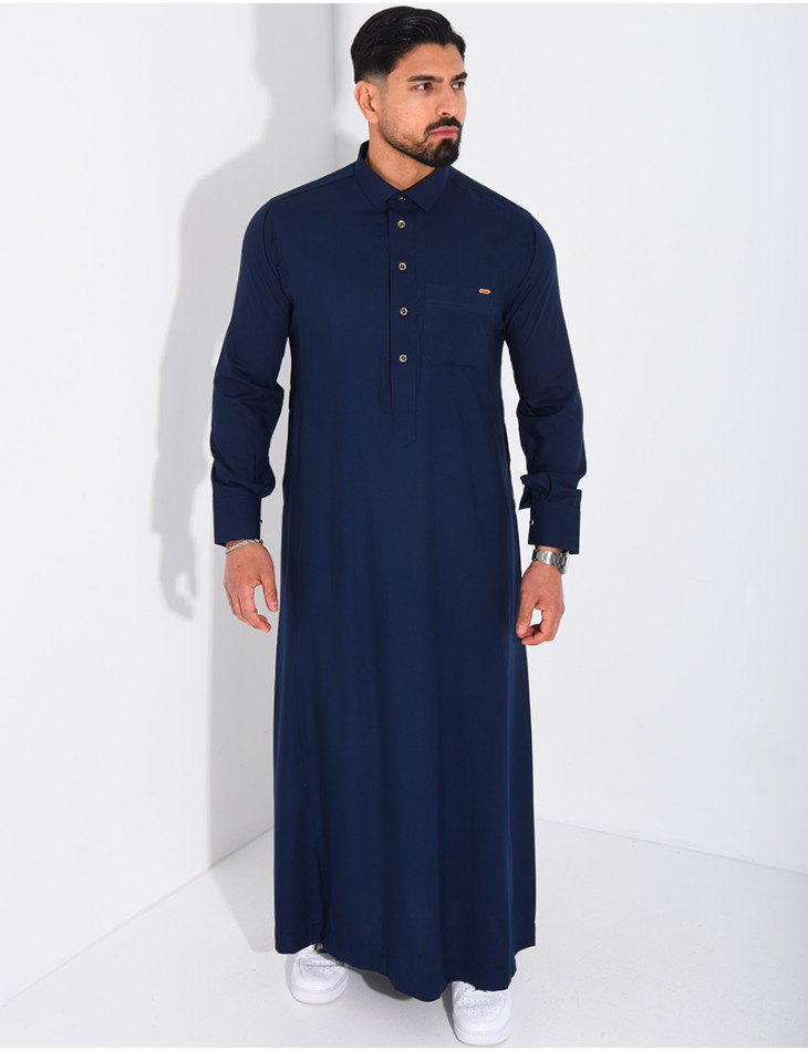 Qamis col chemise à boutons dorés