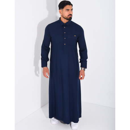 Qamis col chemise à boutons dorés