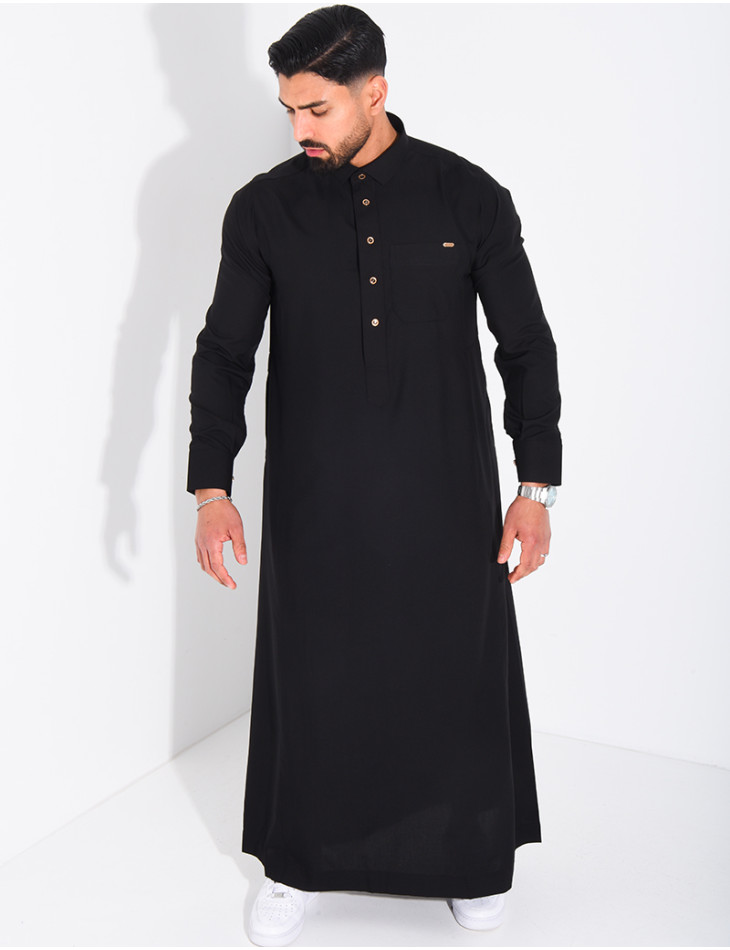 Qamis col chemise à boutons dorés