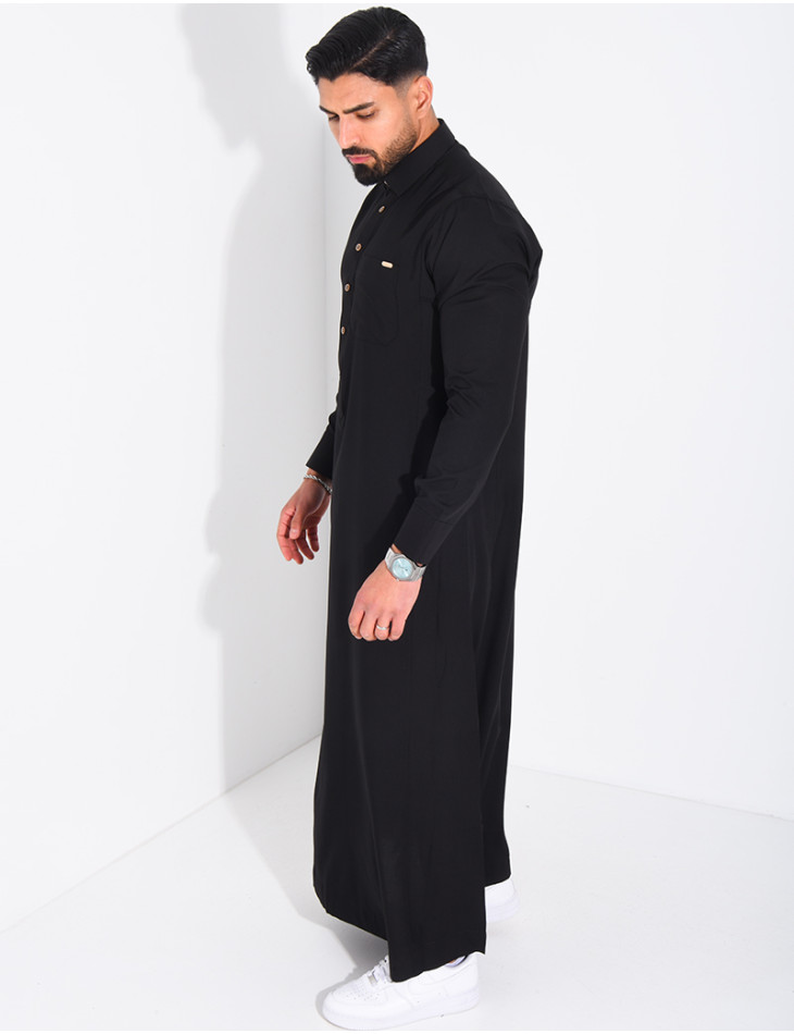 Qamis col chemise à boutons dorés