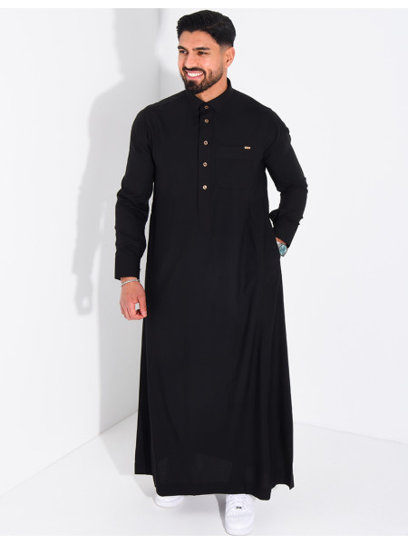 Qamis col chemise à boutons dorés