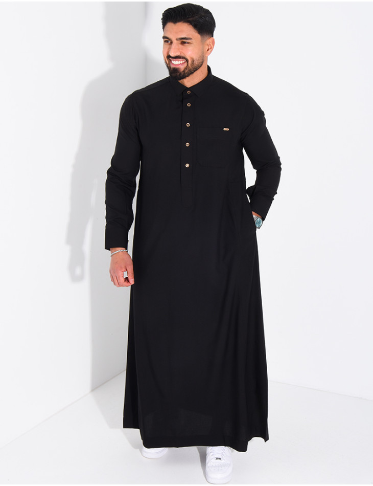 Qamis col chemise à boutons dorés