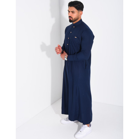 Qamis col rond à boutons doré