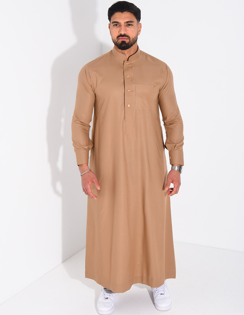 Qamis col rond à boutons doré