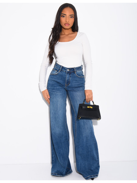 Dark wash wide-leg jeans