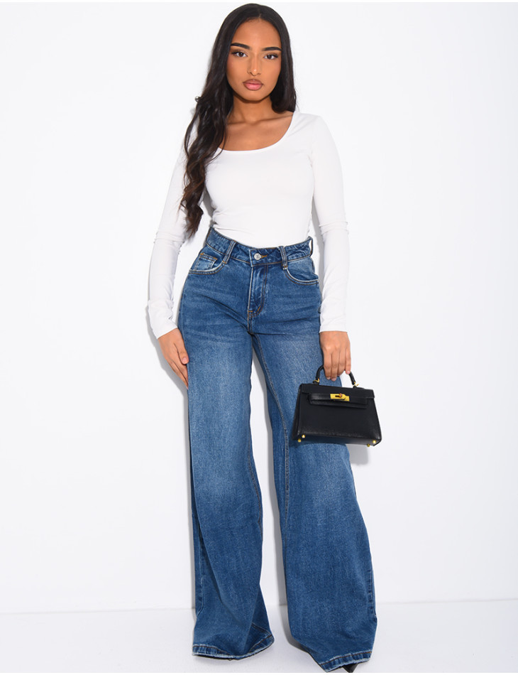 Dark wash wide-leg jeans