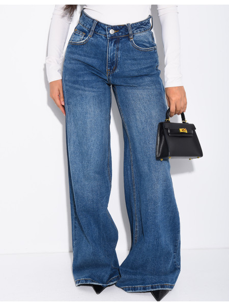 Dark wash wide-leg jeans