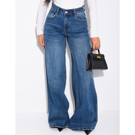 Dark wash wide-leg jeans