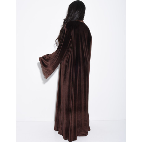 Kimono en velours à bordures en dentelle