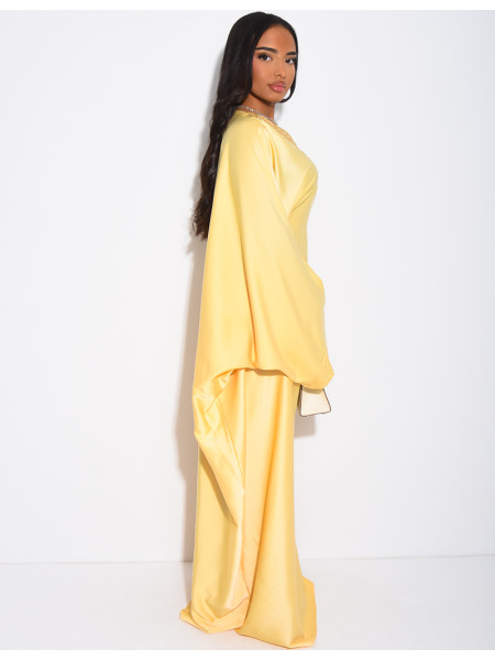 Abaya premium en satin à perles brodées à la main