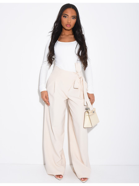 Straight-cut tailored pants with tie waist