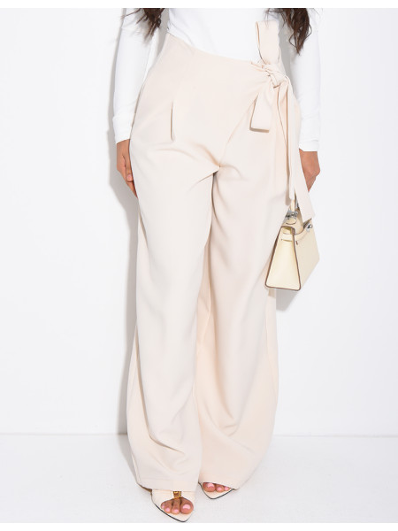 Straight-cut tailored pants with tie waist