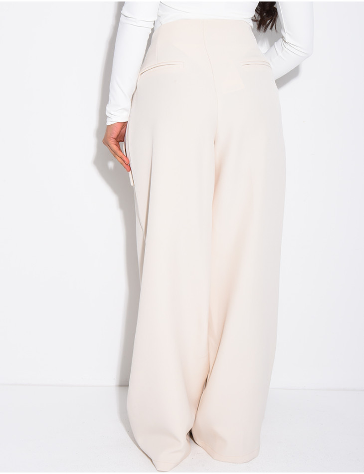 Straight-cut tailored pants with tie waist