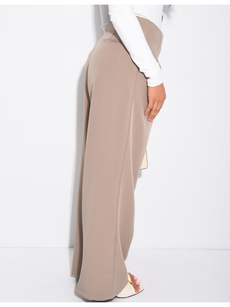 Straight-cut tailored pants with tie waist