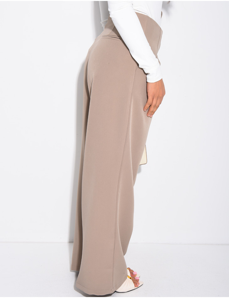 Straight-cut tailored pants with tie waist