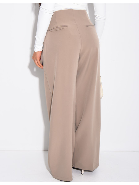 Straight-cut tailored pants with tie waist