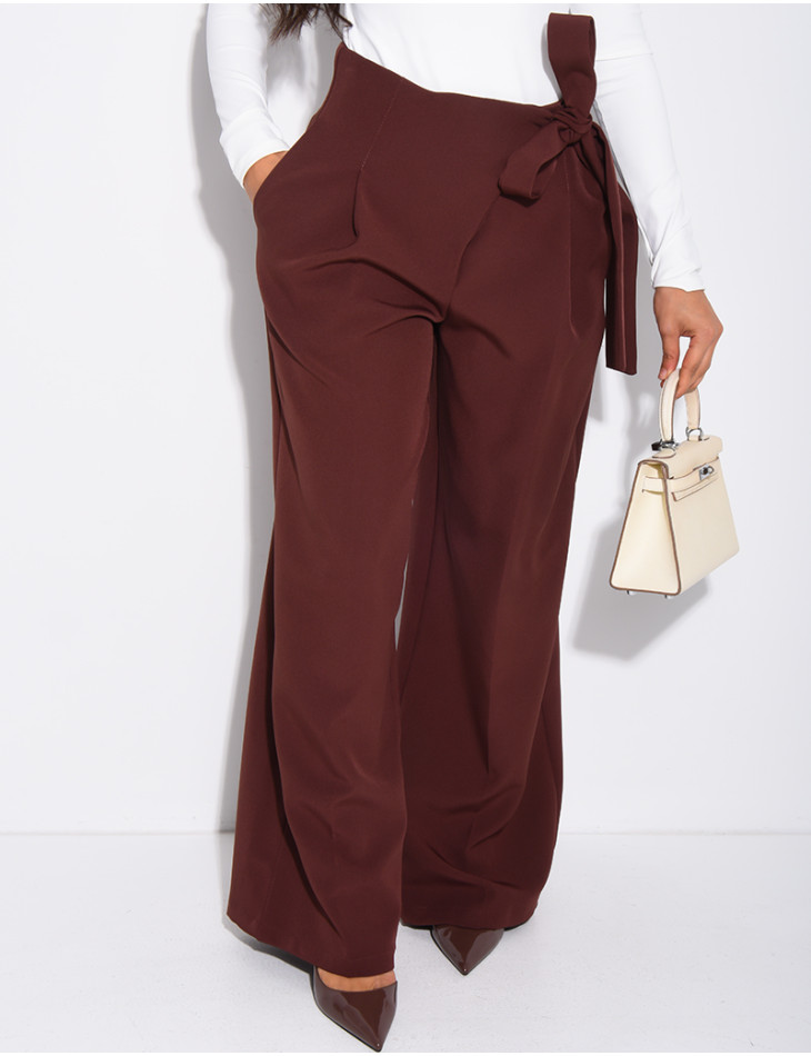 Straight-cut tailored pants with tie waist