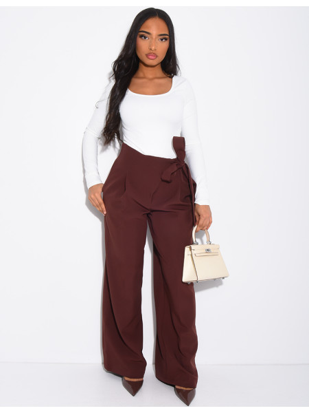 Straight-cut tailored pants with tie waist