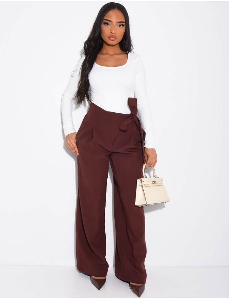 Straight-cut tailored pants with tie waist