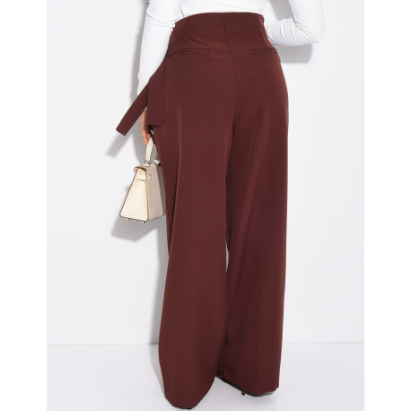 Straight-cut tailored pants with tie waist