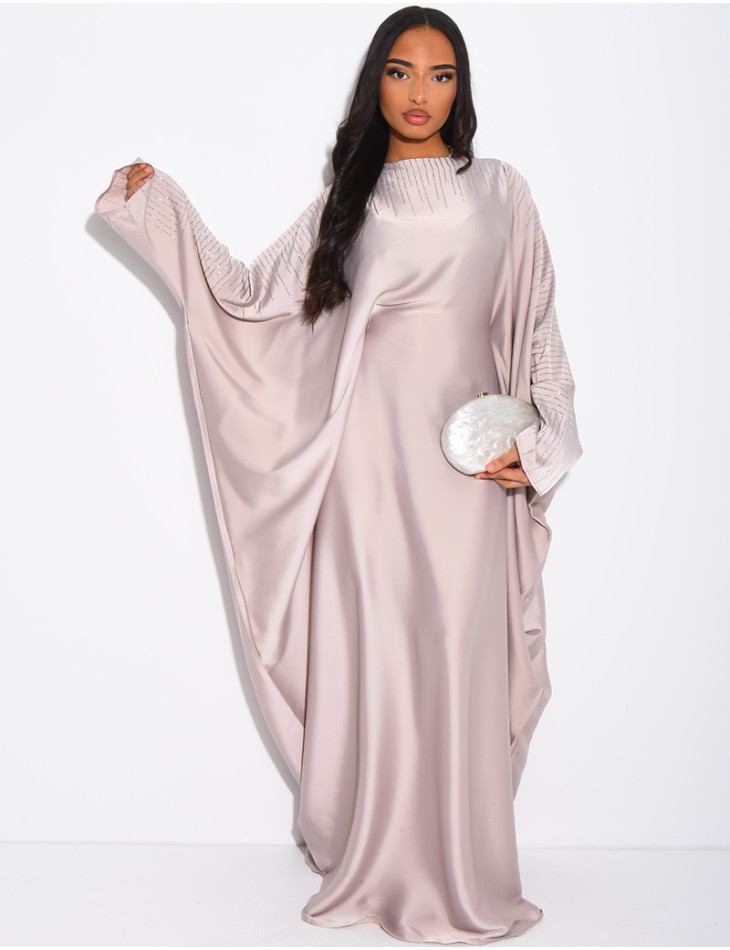 Butterfly abaya adorned with rhinestones to tie on the inside