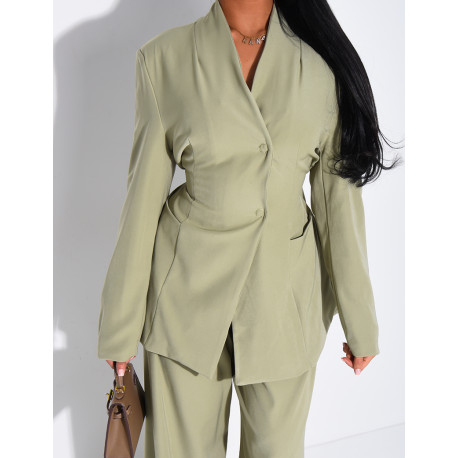 Ensemble blazer col montant ajusté dans le dos et pantalon coupe droite