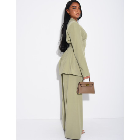 Ensemble blazer col montant ajusté dans le dos et pantalon coupe droite
