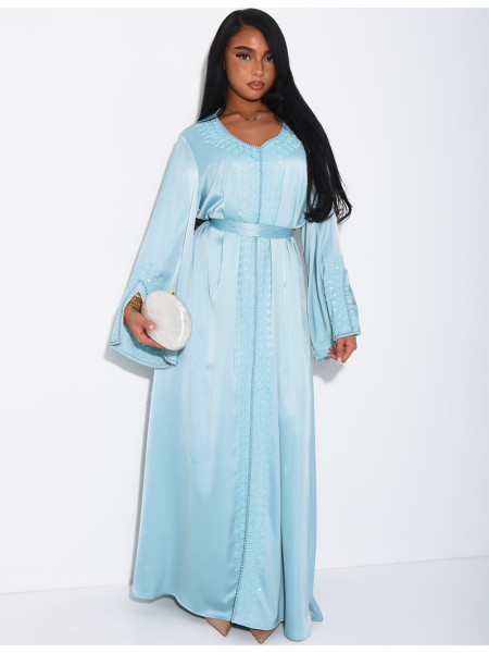 Abaya premium à bordures perlées et ceinture assortie