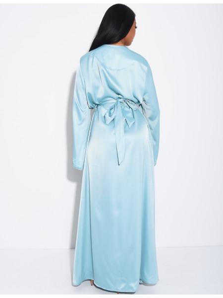 Abaya premium à bordures perlées et ceinture assortie