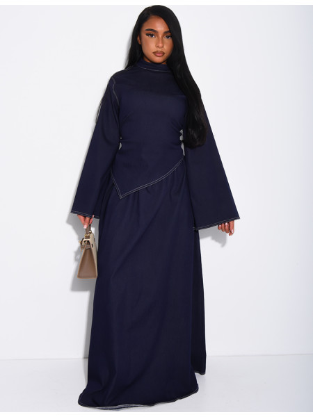 Long denim skirt and fitted asymmetrical top set