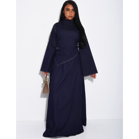 Long denim skirt and fitted asymmetrical top set