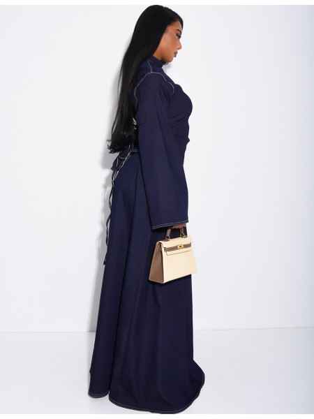 Long denim skirt and fitted asymmetrical top set