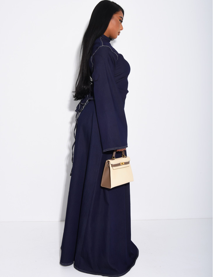 Long denim skirt and fitted asymmetrical top set