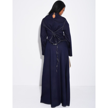 Long denim skirt and fitted asymmetrical top set