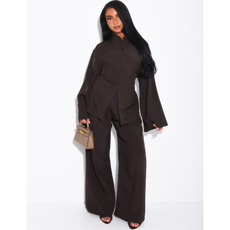 Ensemble pantalon et tunique boutonnée à nouer au dos
