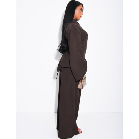 Ensemble pantalon et tunique boutonnée à nouer au dos