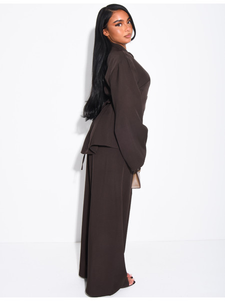 Ensemble pantalon et tunique boutonnée à nouer au dos