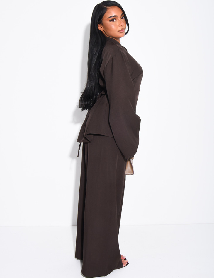 Ensemble pantalon et tunique boutonnée à nouer au dos
