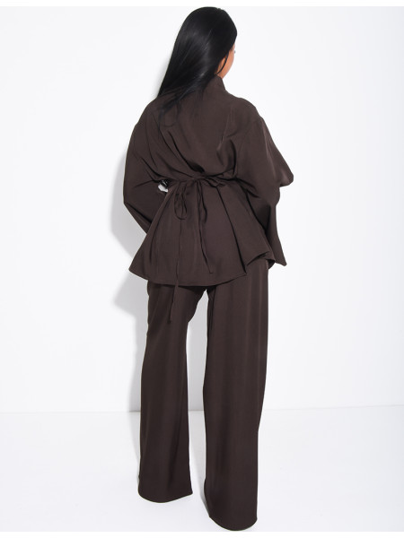 Ensemble pantalon et tunique boutonnée à nouer au dos