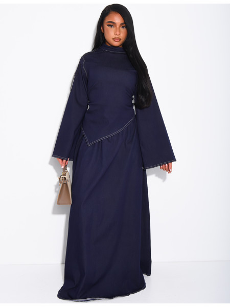 Long denim skirt and fitted asymmetrical top set