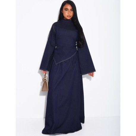 Long denim skirt and fitted asymmetrical top set