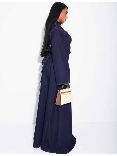 Long denim skirt and fitted asymmetrical top set