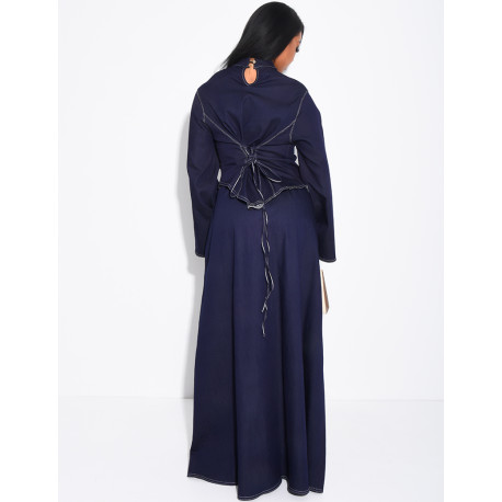 Long denim skirt and fitted asymmetrical top set