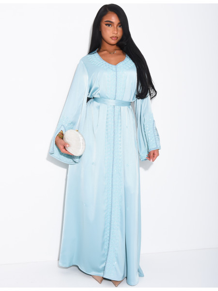 Abaya premium à bordures perlées et ceinture assortie