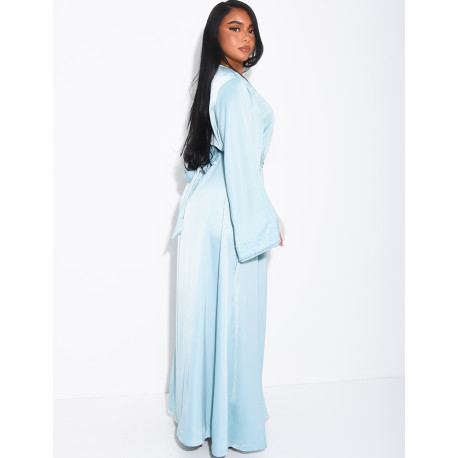 Abaya premium à bordures perlées et ceinture assortie