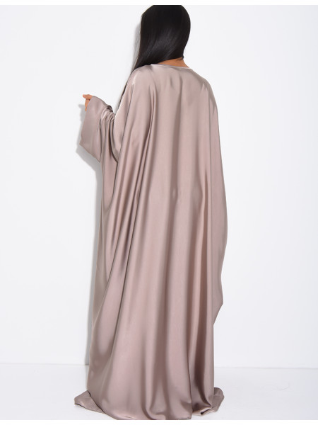 Abaya papillon en satin épais orné d'un liseré doré