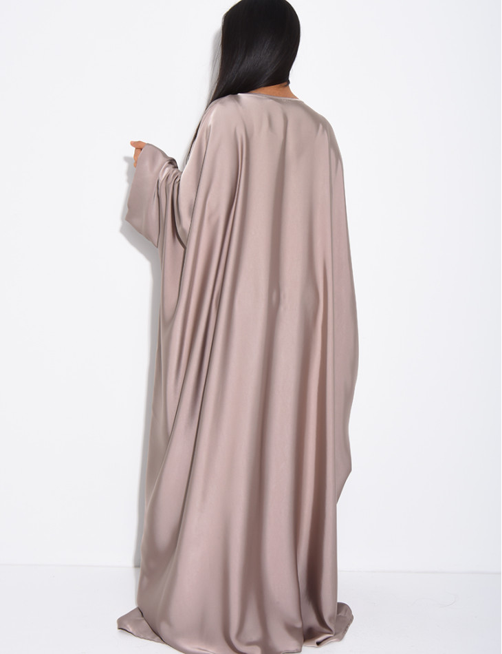 Abaya papillon en satin épais orné d'un liseré doré