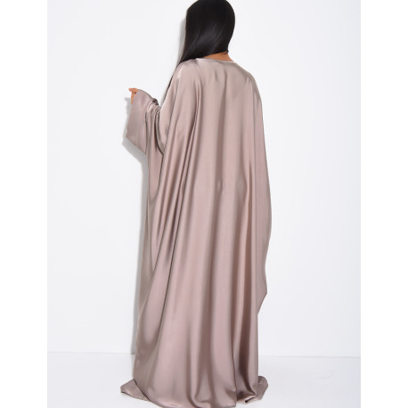 Abaya papillon en satin épais orné d'un liseré doré