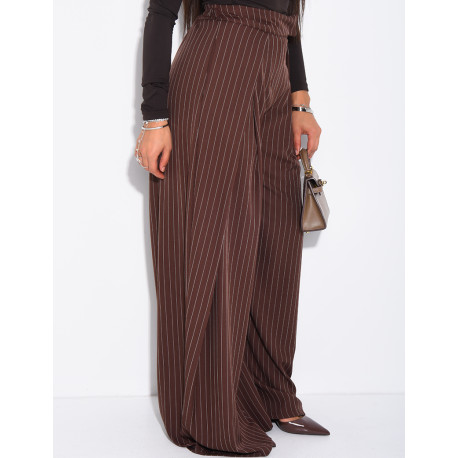 Pantalon de tailleur coupe large effet bouffant à rayures