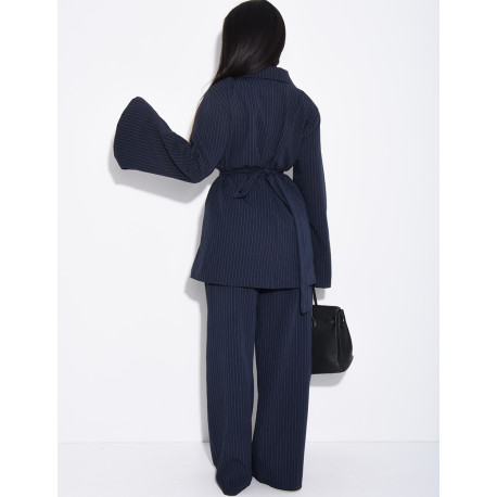 Ensemble de tailleur cache-coeur rayé à nouer dans le dos